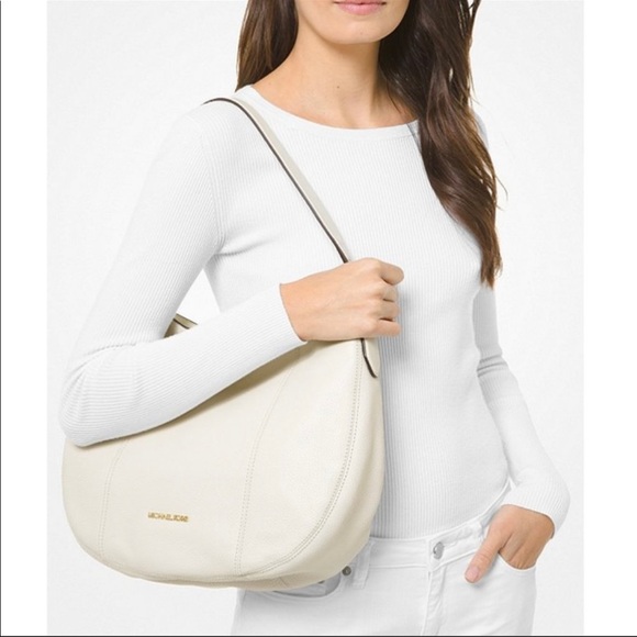 Michael Kors Brooke Large Hobo Shoulder Bag Ivory Leather - Picture 2 of 7